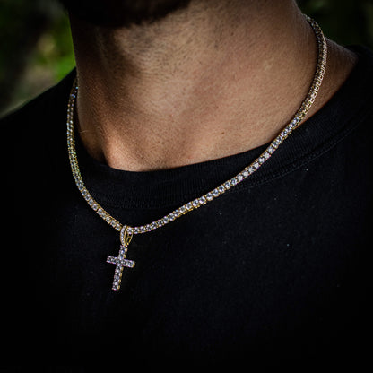 3MM ROUND CUT TENNIS CHAIN + CROSS PENDANT SET