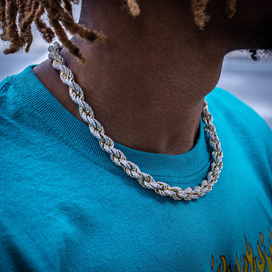 9MM ICED ROPE CHAIN IN YELLOW GOLD