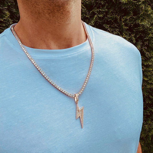 ICED OUT LIGHTNING BOLT PENDANT + CHAIN