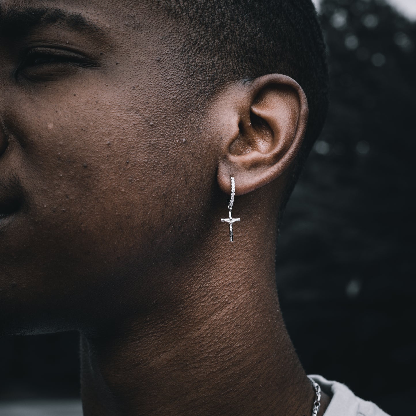 DANGLY MINIMAL CROSS HOOP EARRINGS