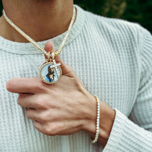 CUSTOM PHOTO PENDANT + TENNIS CROSS + TENNIS BRACELET [3 PIECES]