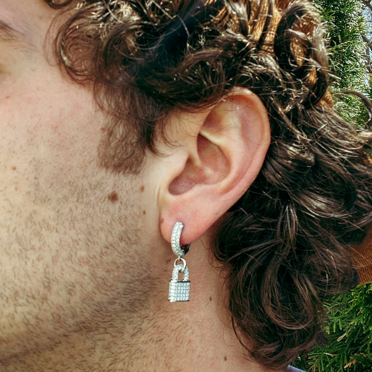 ICED OUT LOCK DANGLY EARRINGS