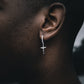 DANGLY MINIMAL CROSS HOOP EARRINGS