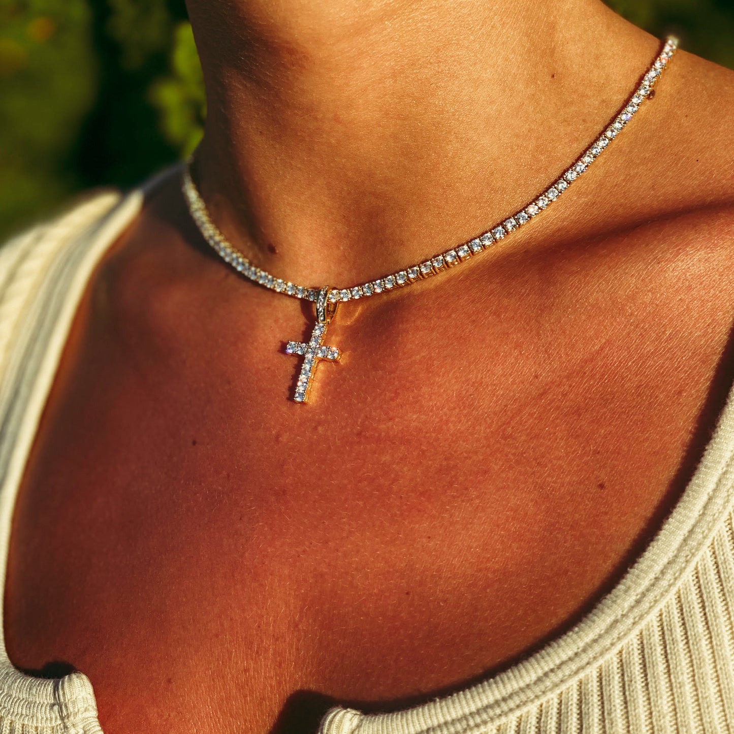 MICRO ICED OUT CROSS + TENNIS CHAIN SET