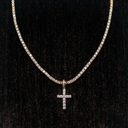 WOMENS 3MM ROUND CUT TENNIS CHAIN + CROSS SET