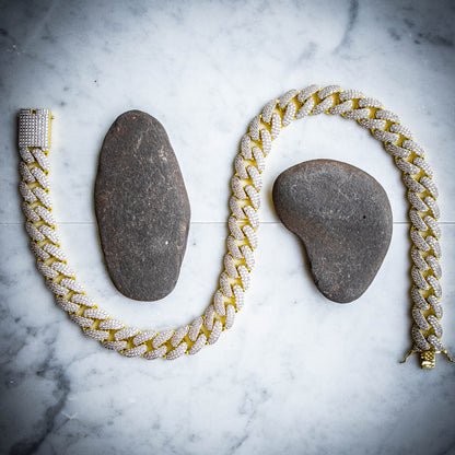 12MM ICED MIAMI CUBAN CHAIN IN YELLOW GOLD