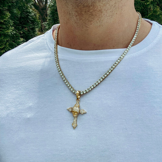 ICED CROSS SKULL PENDANT + CHAIN