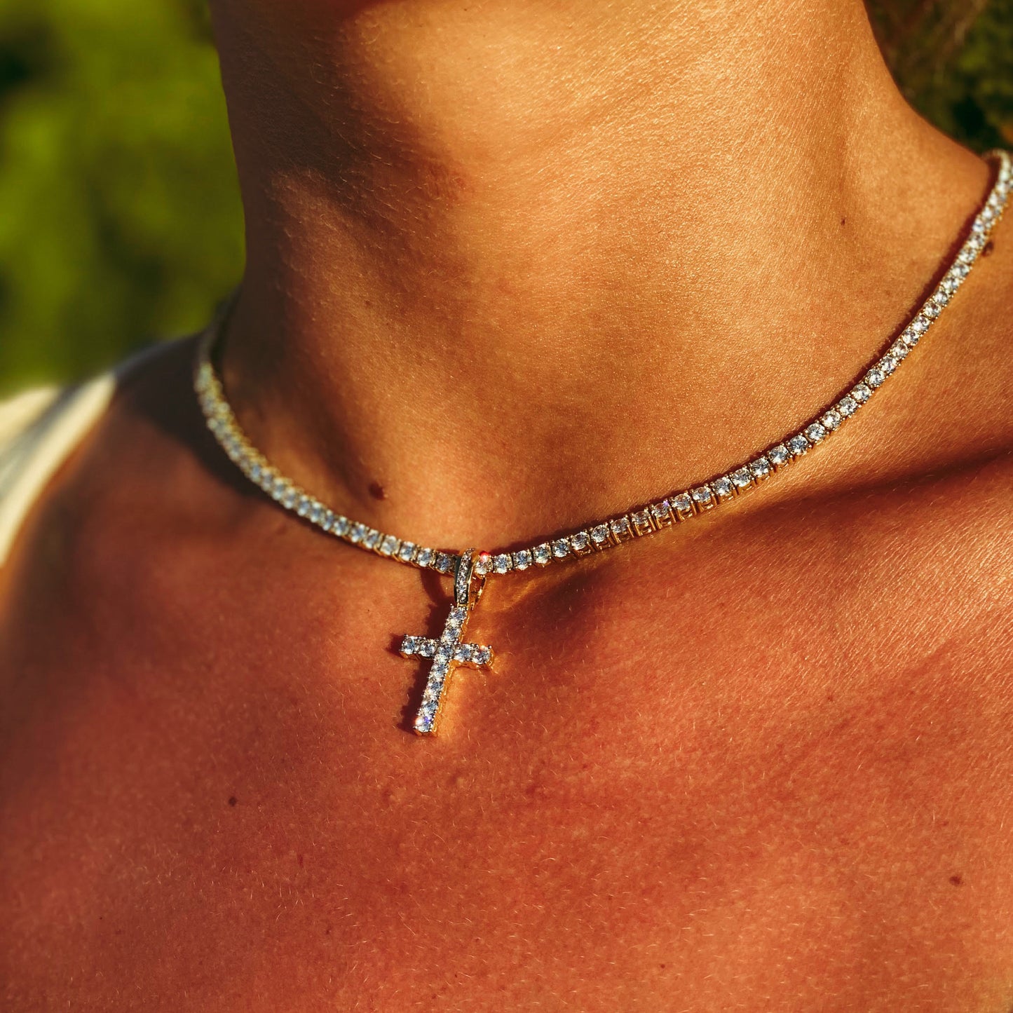 MICRO ICED OUT CROSS + TENNIS CHAIN SET