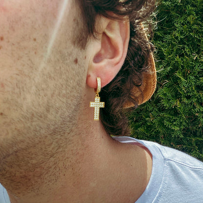 ICED DANGLY CROSS EARRINGS