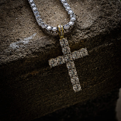 4MM ROUND CUT TENNIS CHAIN + CROSS PENDANT SET