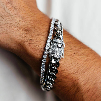 12MM PLAIN JANE CUBAN BRACELET IN WHITE GOLD