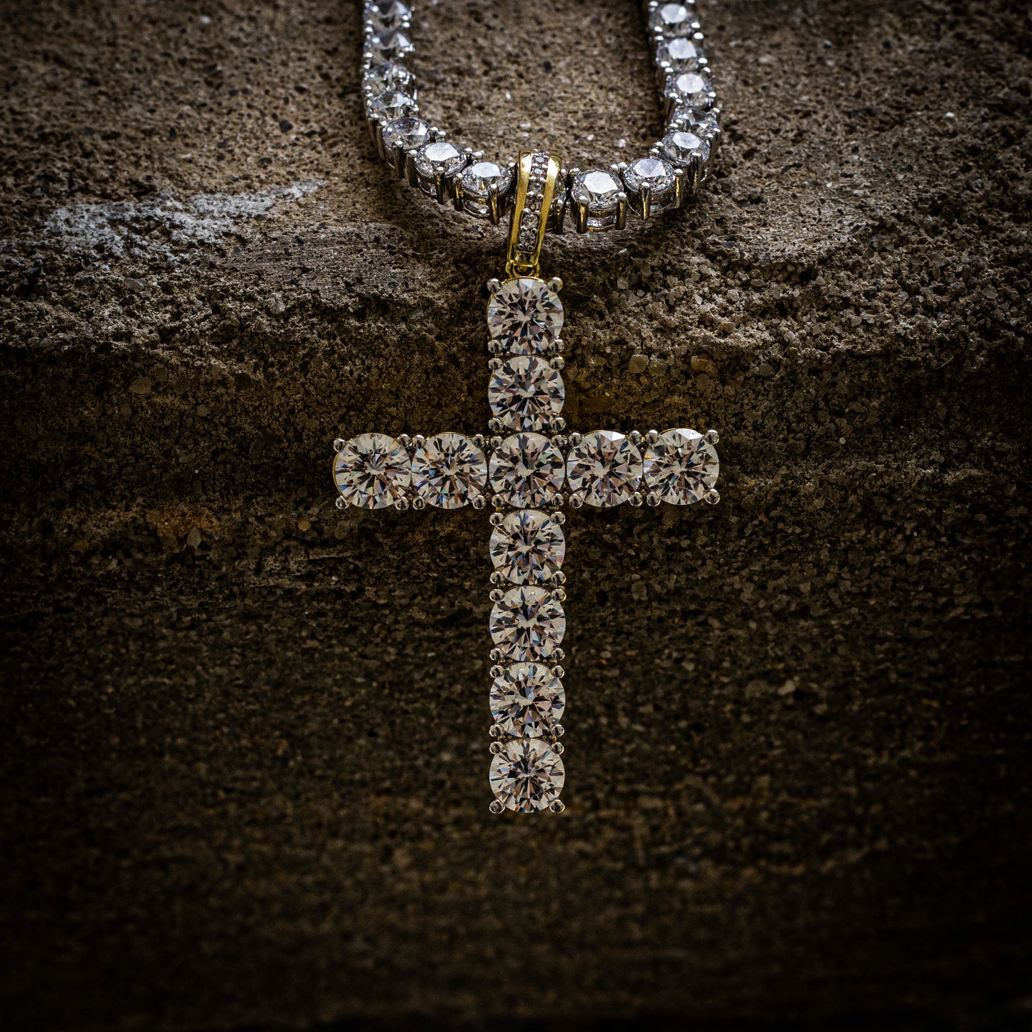 4MM ROUND CUT TENNIS CHAIN + CROSS PENDANT SET