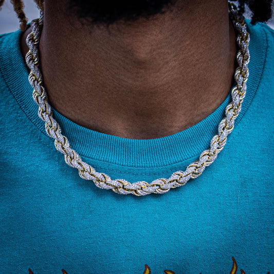 9MM ICED ROPE CHAIN IN YELLOW GOLD