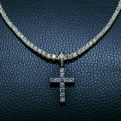 WOMENS 3MM ROUND CUT TENNIS CHAIN + CROSS SET