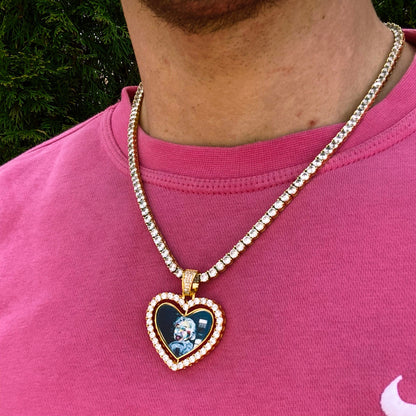 CUSTOM DOUBLE-SIDED ROTATING HEART PHOTO PENDANT + CHAIN