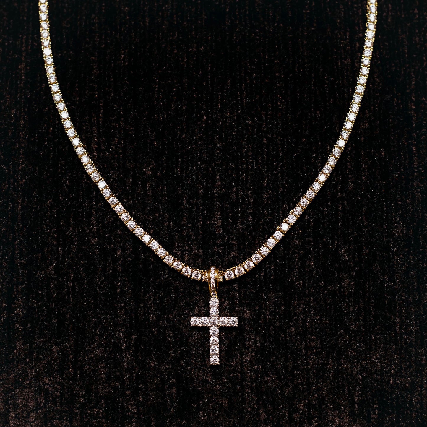 MICRO ICED OUT CROSS + TENNIS CHAIN SET