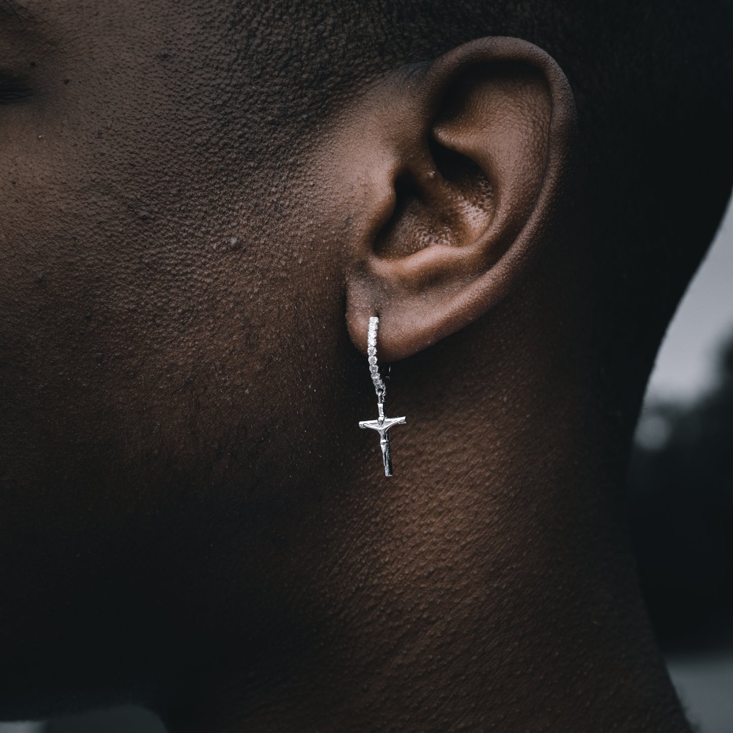 DANGLY MINIMAL CROSS HOOP EARRINGS