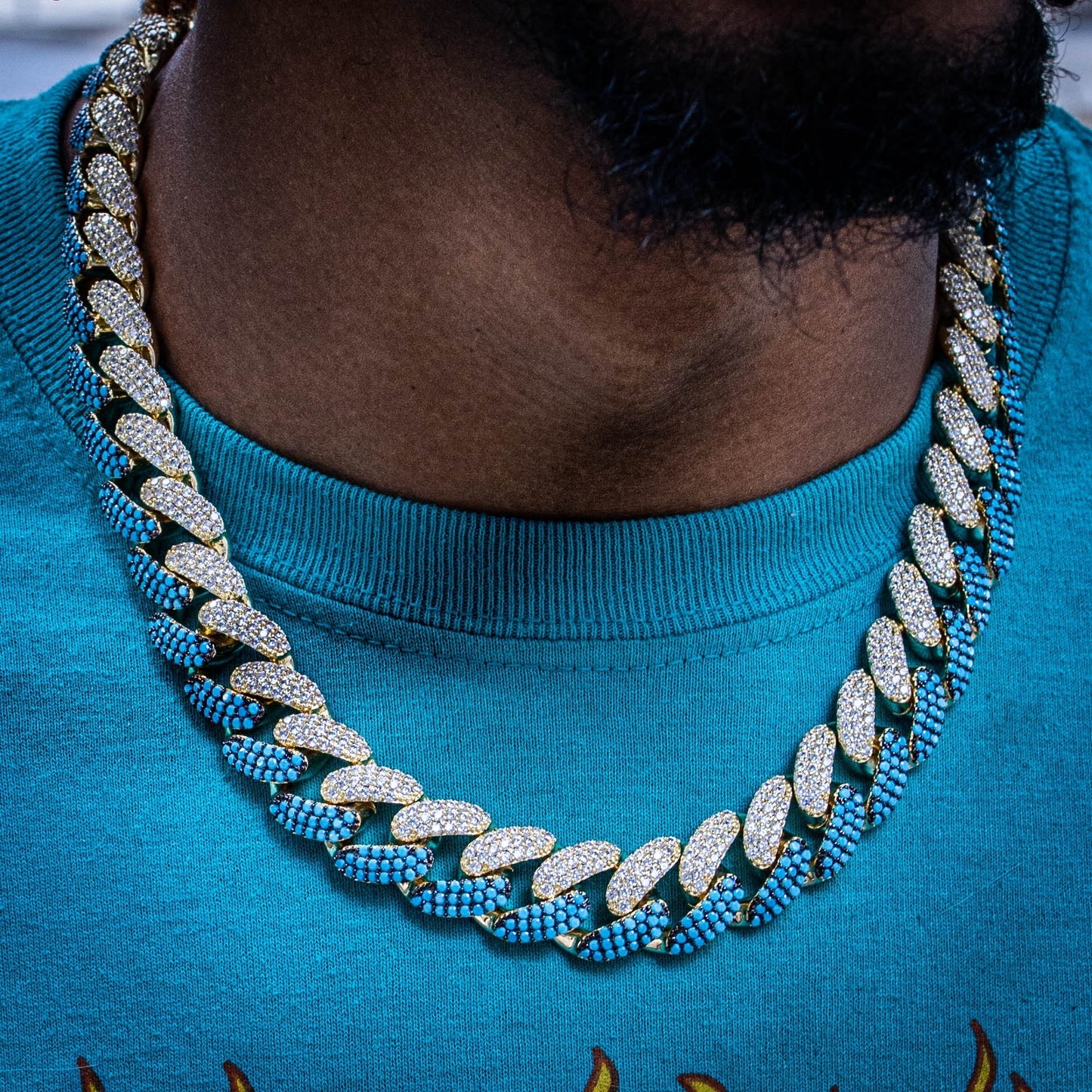 18MM "MIAMI DOLPHIN" TWO-TONE CUBAN CHAIN