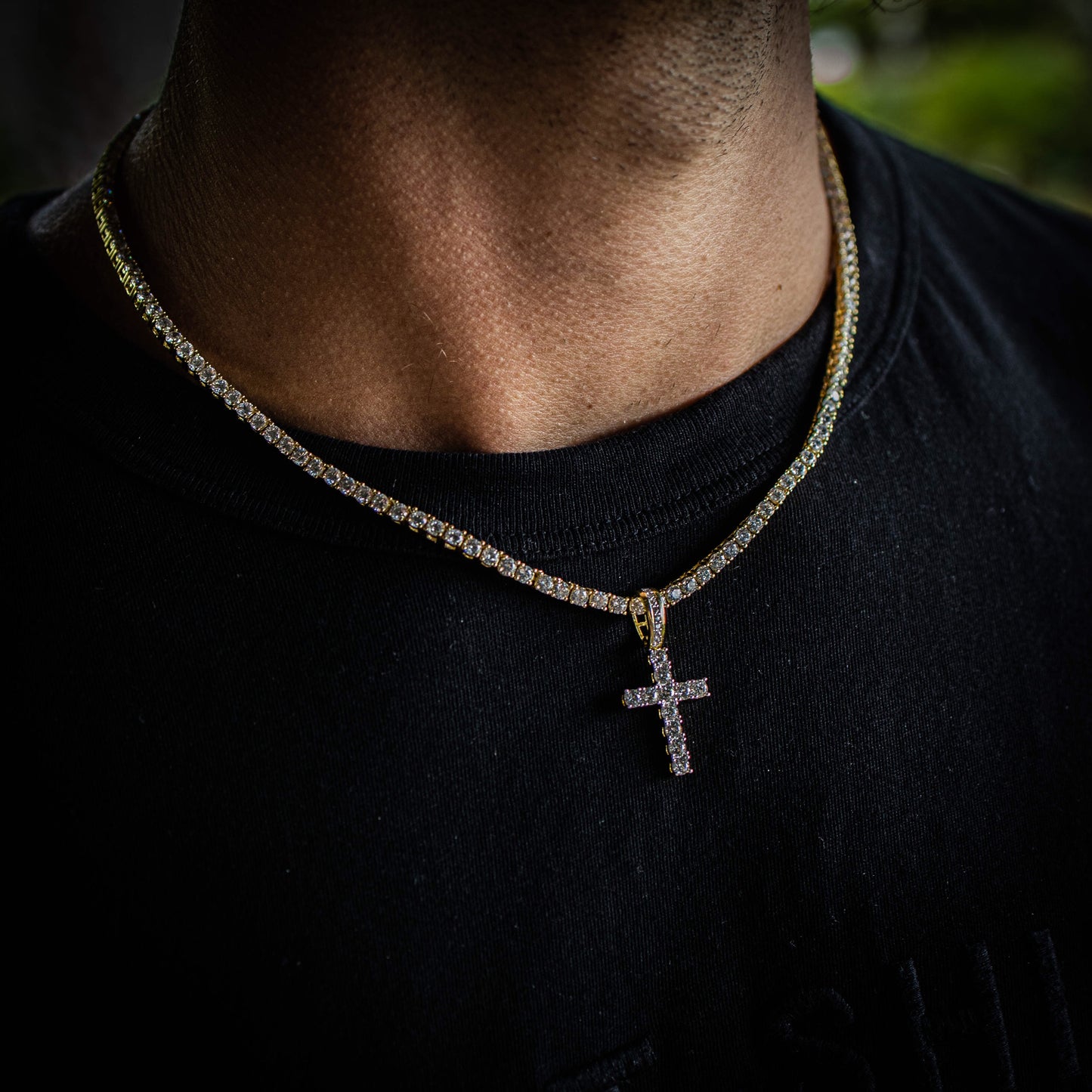 3MM ROUND CUT TENNIS CHAIN + CROSS PENDANT SET