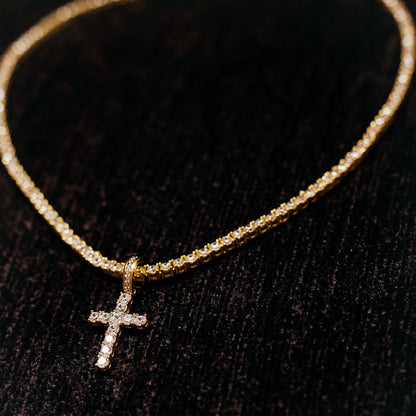 3MM ROUND CUT TENNIS CHAIN + CROSS PENDANT SET