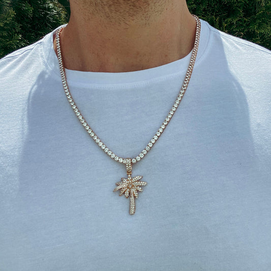 ICED PALM TREE PENDANT + CHAIN