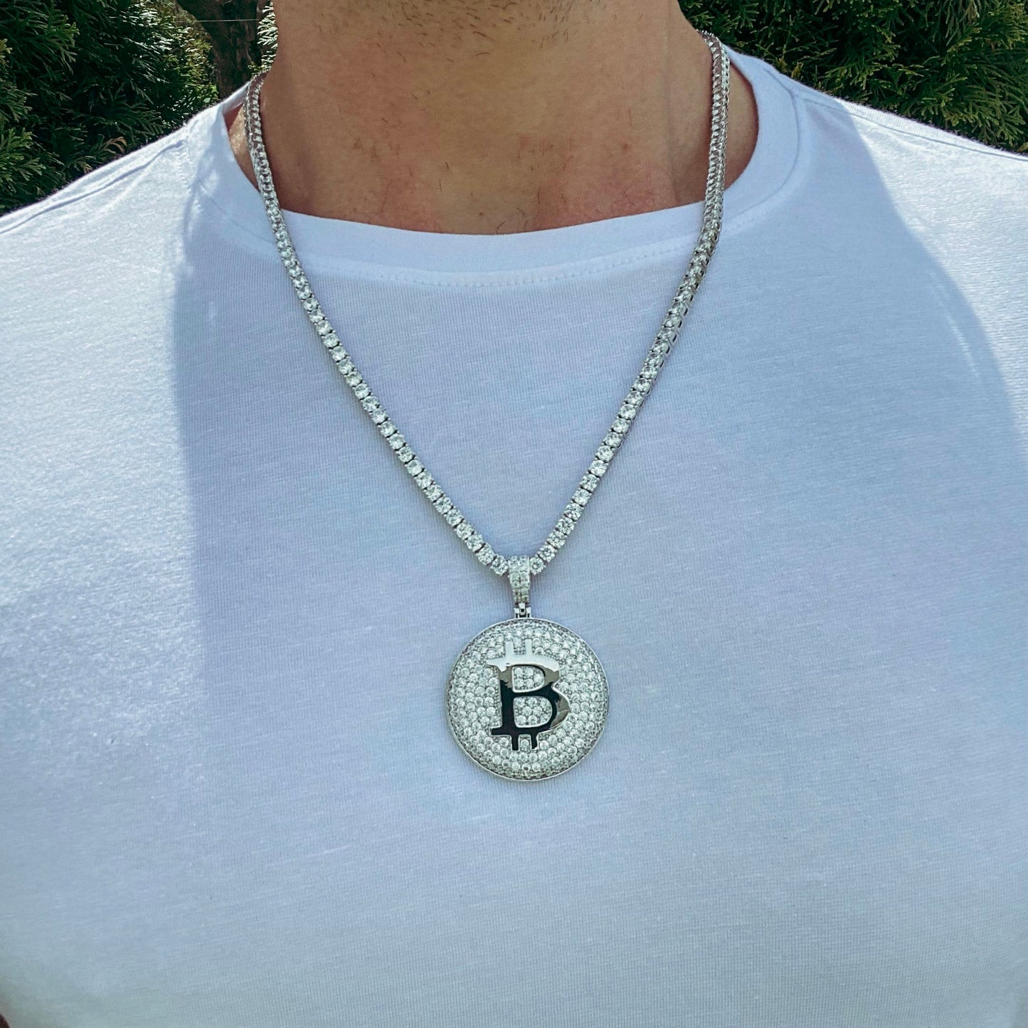 ICED BITCOIN PENDANT + CHAIN