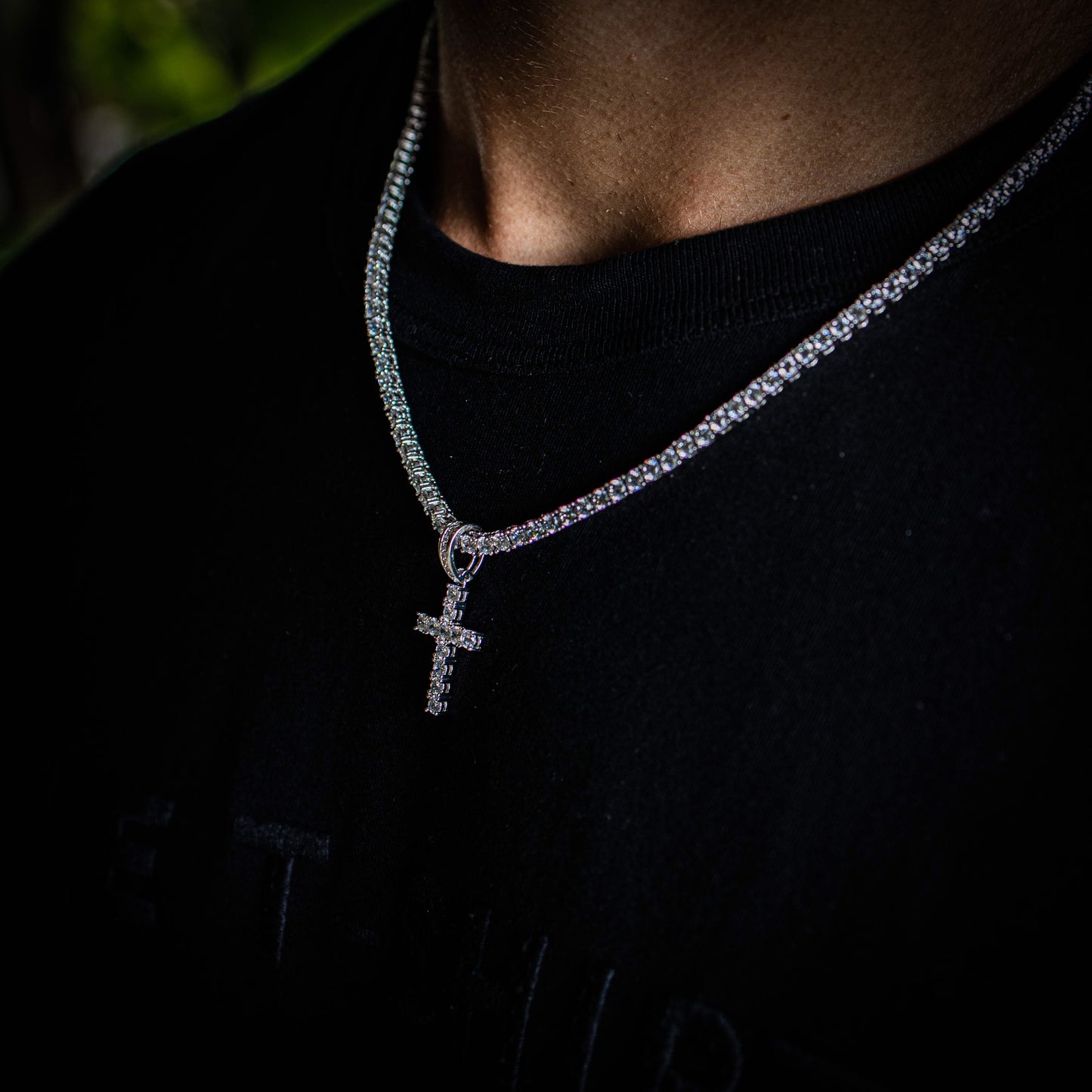 3MM ROUND CUT TENNIS CHAIN + CROSS PENDANT SET