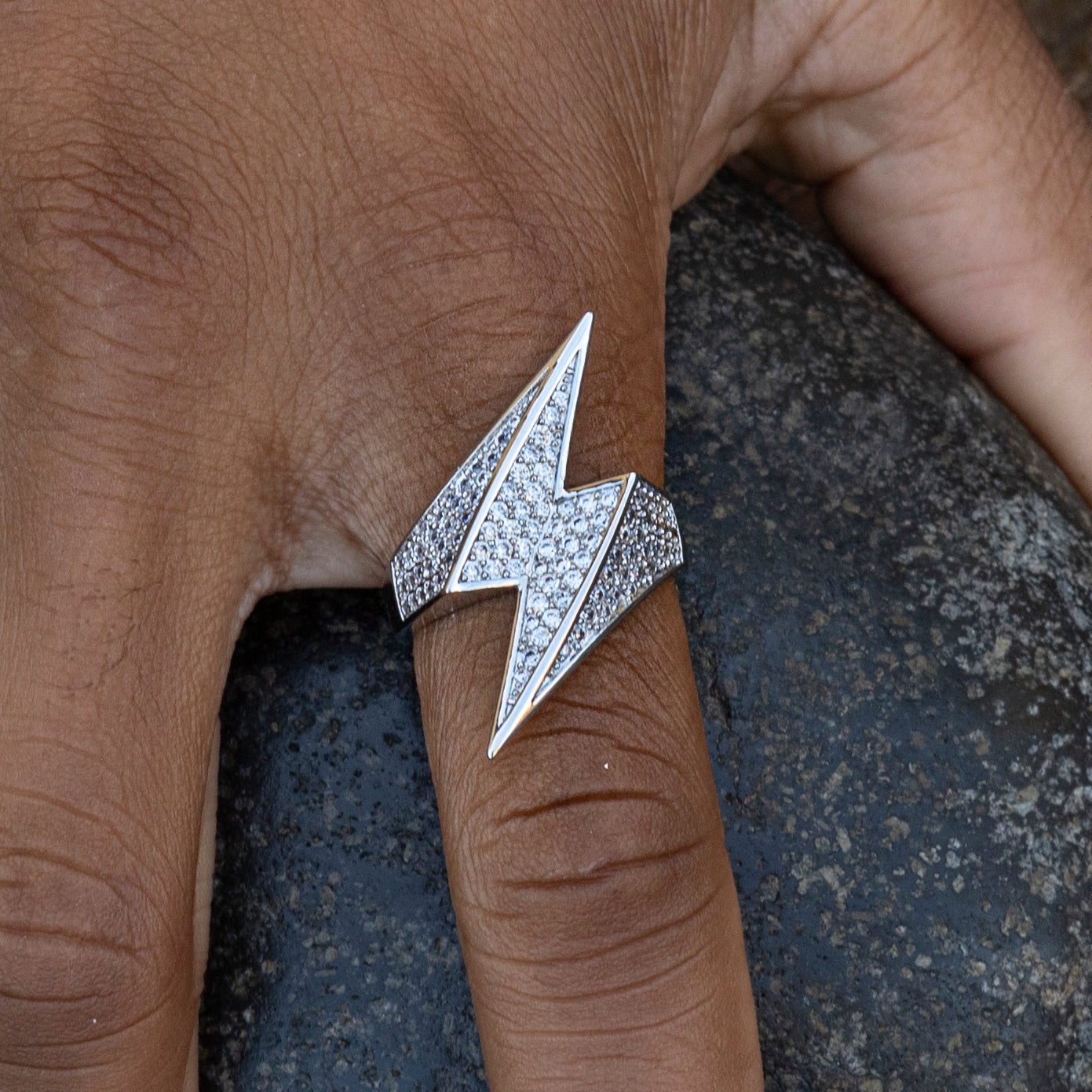 ICED LIGHTNING BOLT RING