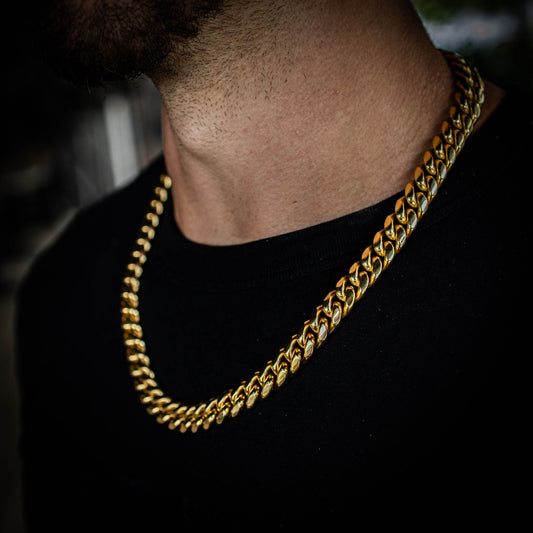 12MM PLAIN JANE CUBAN IN YELLOW GOLD