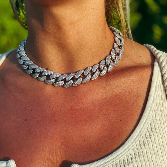 ICED MIAMI CUBAN CHOKER // WHITE GOLD 18MM