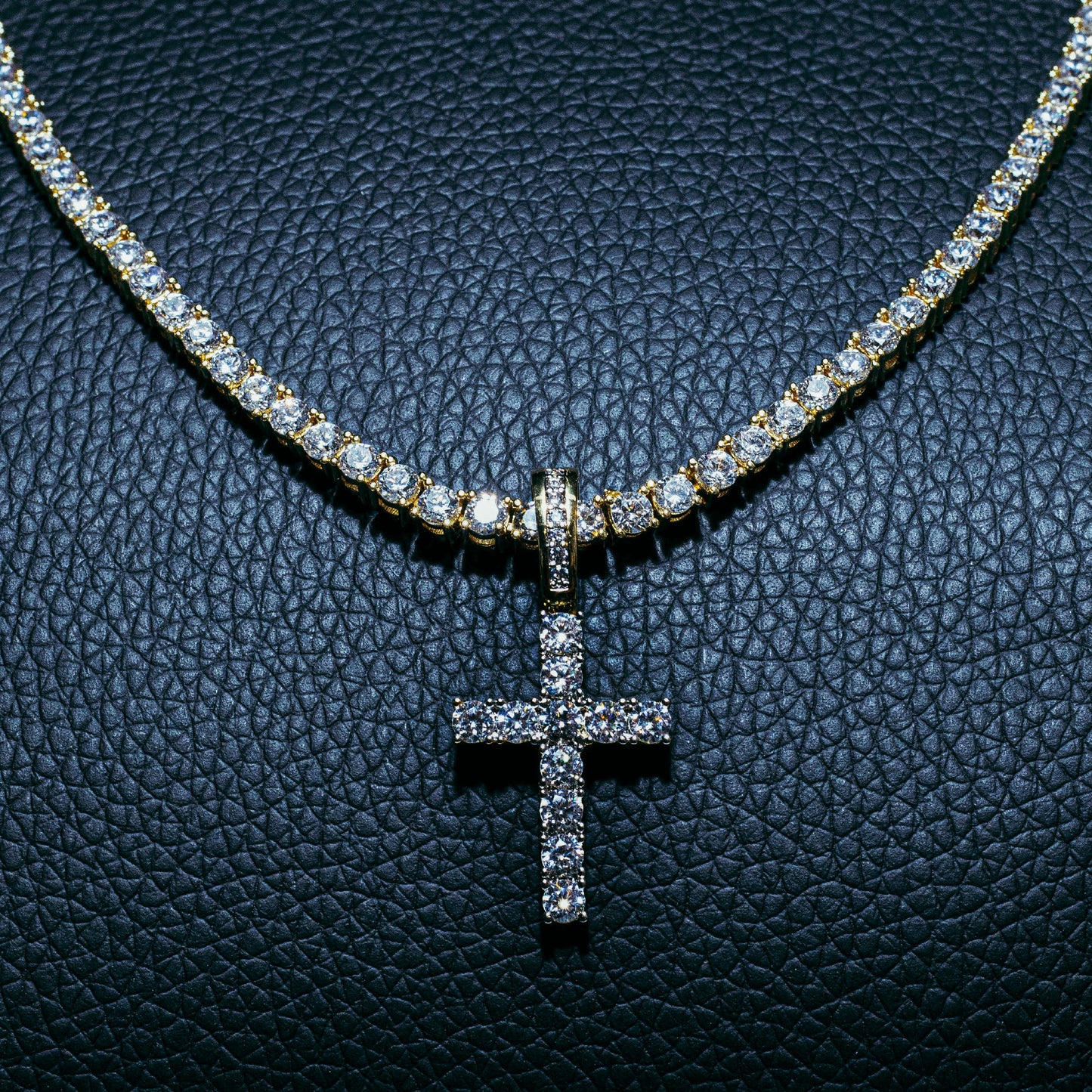 3MM ROUND CUT TENNIS CHAIN + CROSS PENDANT SET