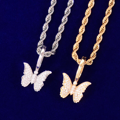 WOMENS ICED MICRO BUTTERFLY PENDANT + CHAIN