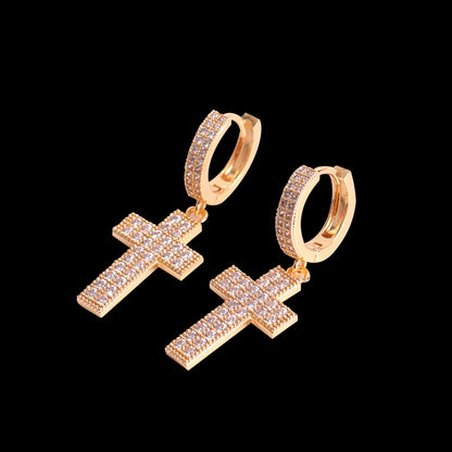 ICED DANGLY CROSS EARRINGS