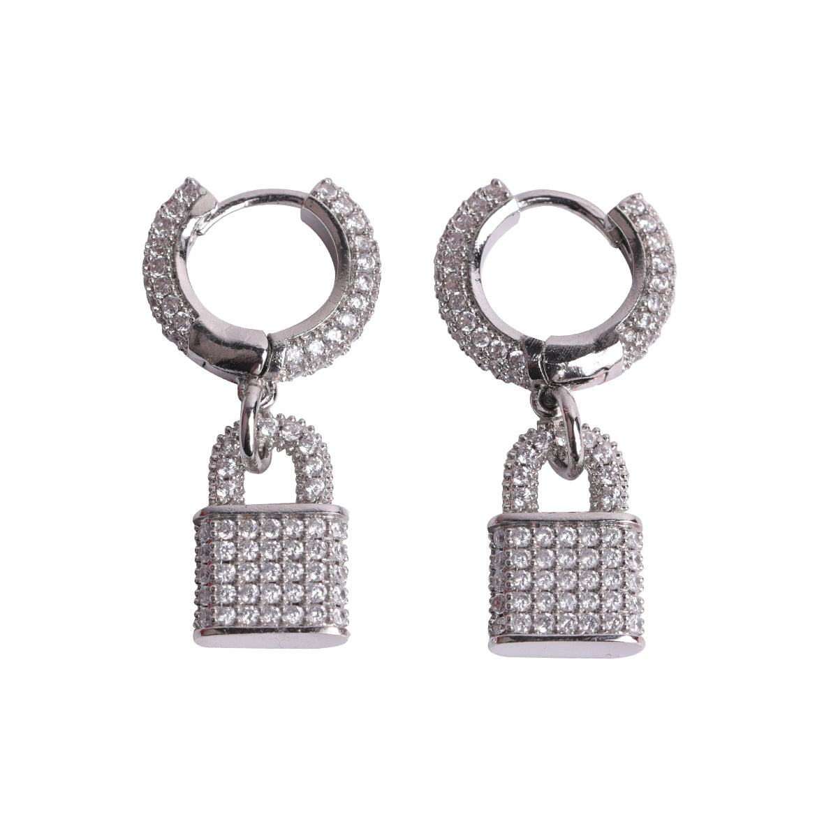 ICED OUT LOCK DANGLY EARRINGS