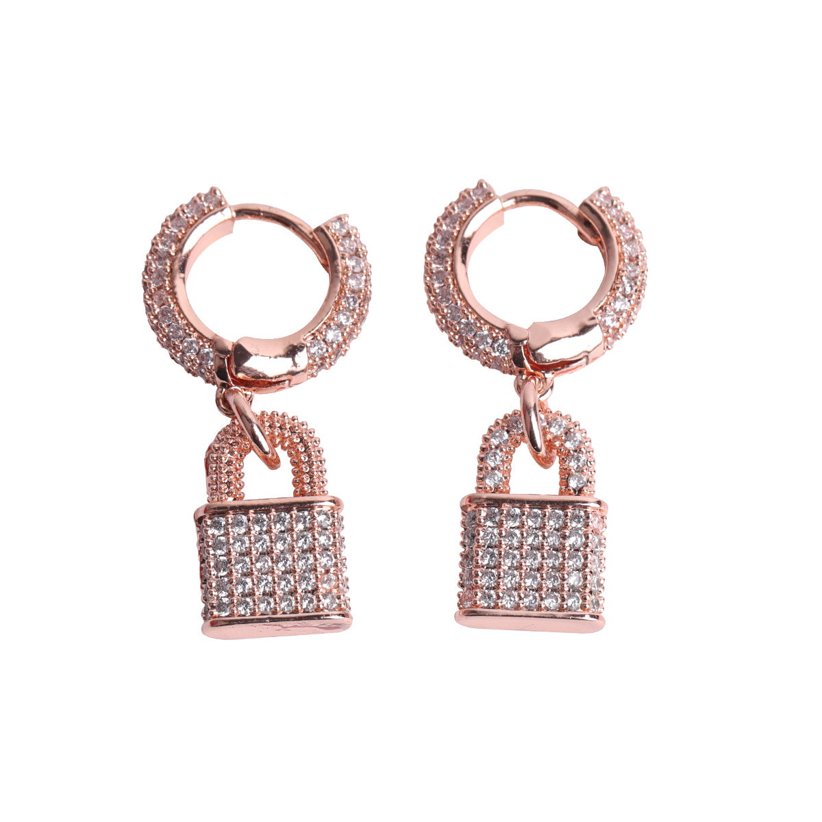 ICED OUT LOCK DANGLY EARRINGS