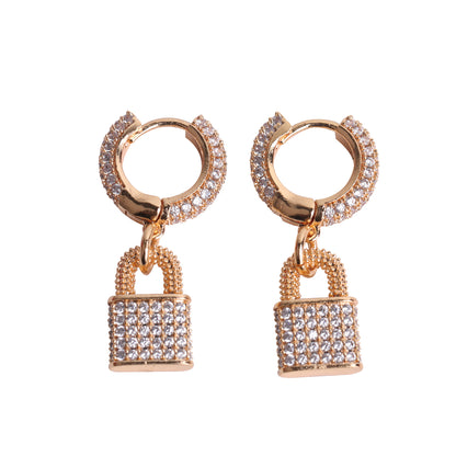 ICED OUT LOCK DANGLY EARRINGS