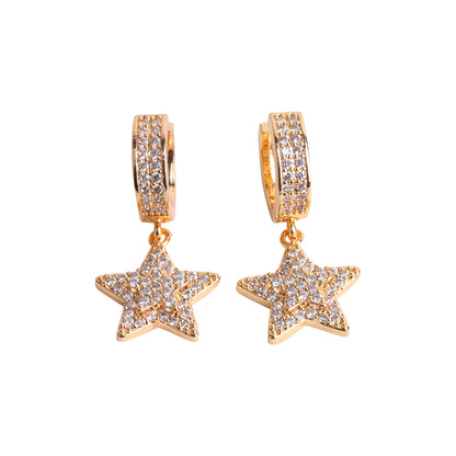 WOMENS ICED STAR DANGLY HOOP EARRINGS