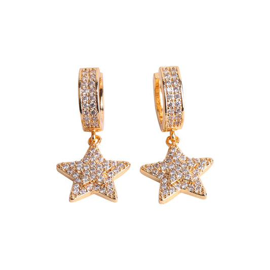 WOMENS ICED STAR DANGLY HOOP EARRINGS