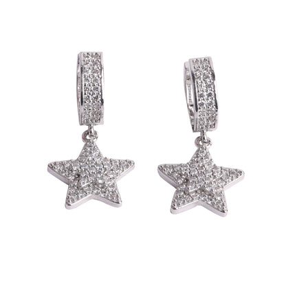 WOMENS ICED STAR DANGLY HOOP EARRINGS