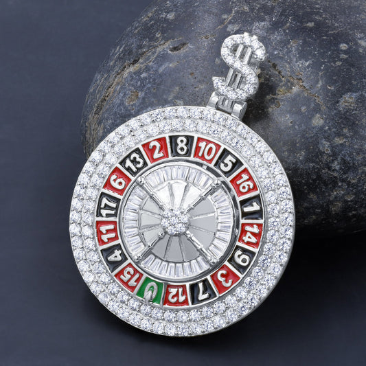 ICED OUT ROULETTE WHEEL PENDANT // WHITE GOLD