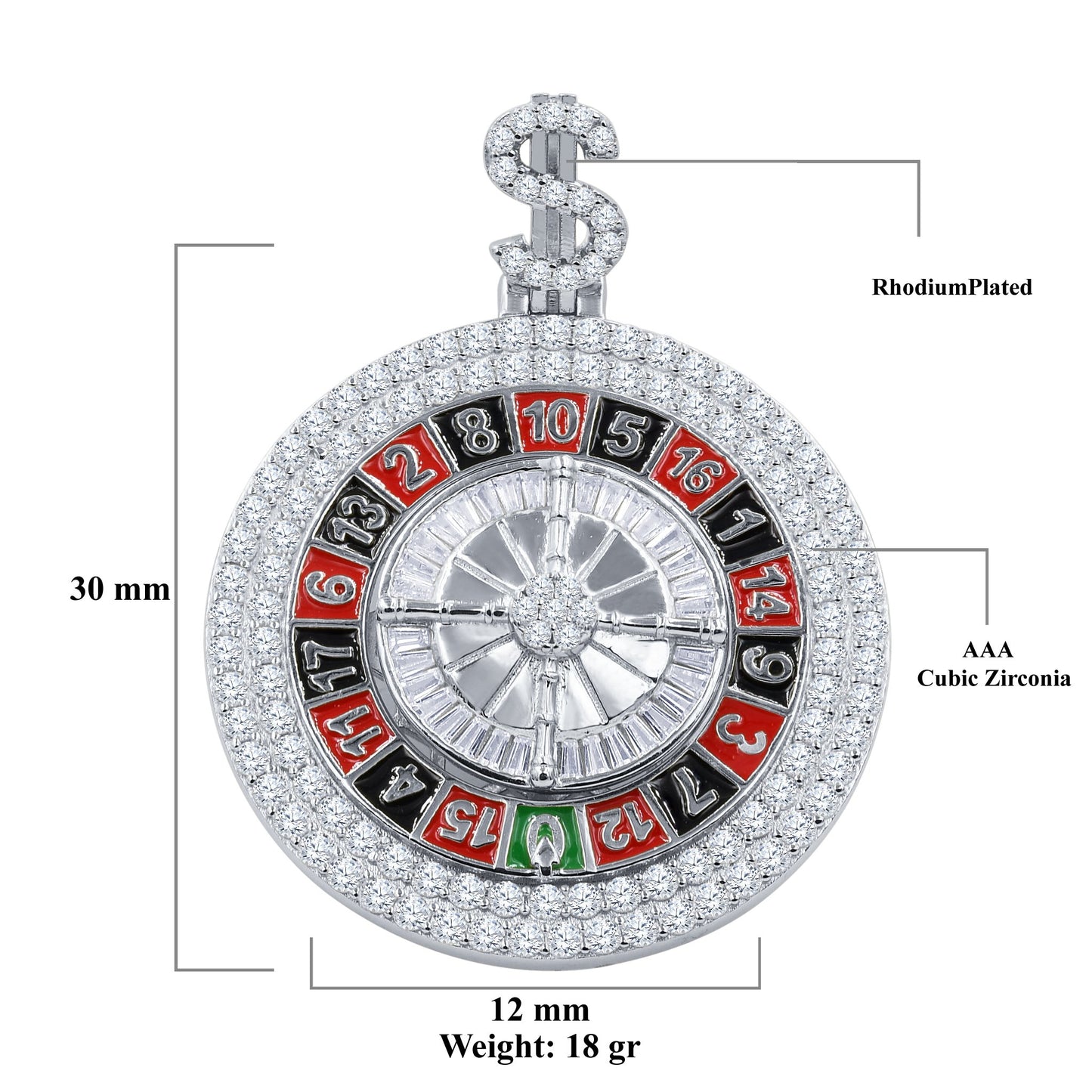 ICED OUT ROULETTE WHEEL PENDANT // WHITE GOLD