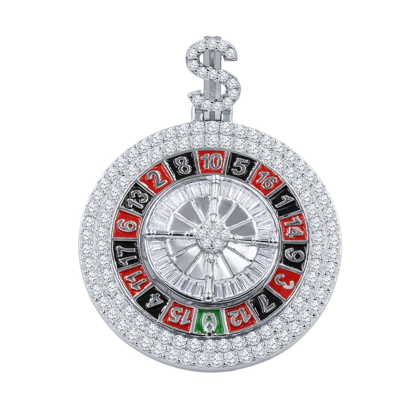 ICED OUT ROULETTE WHEEL PENDANT // WHITE GOLD