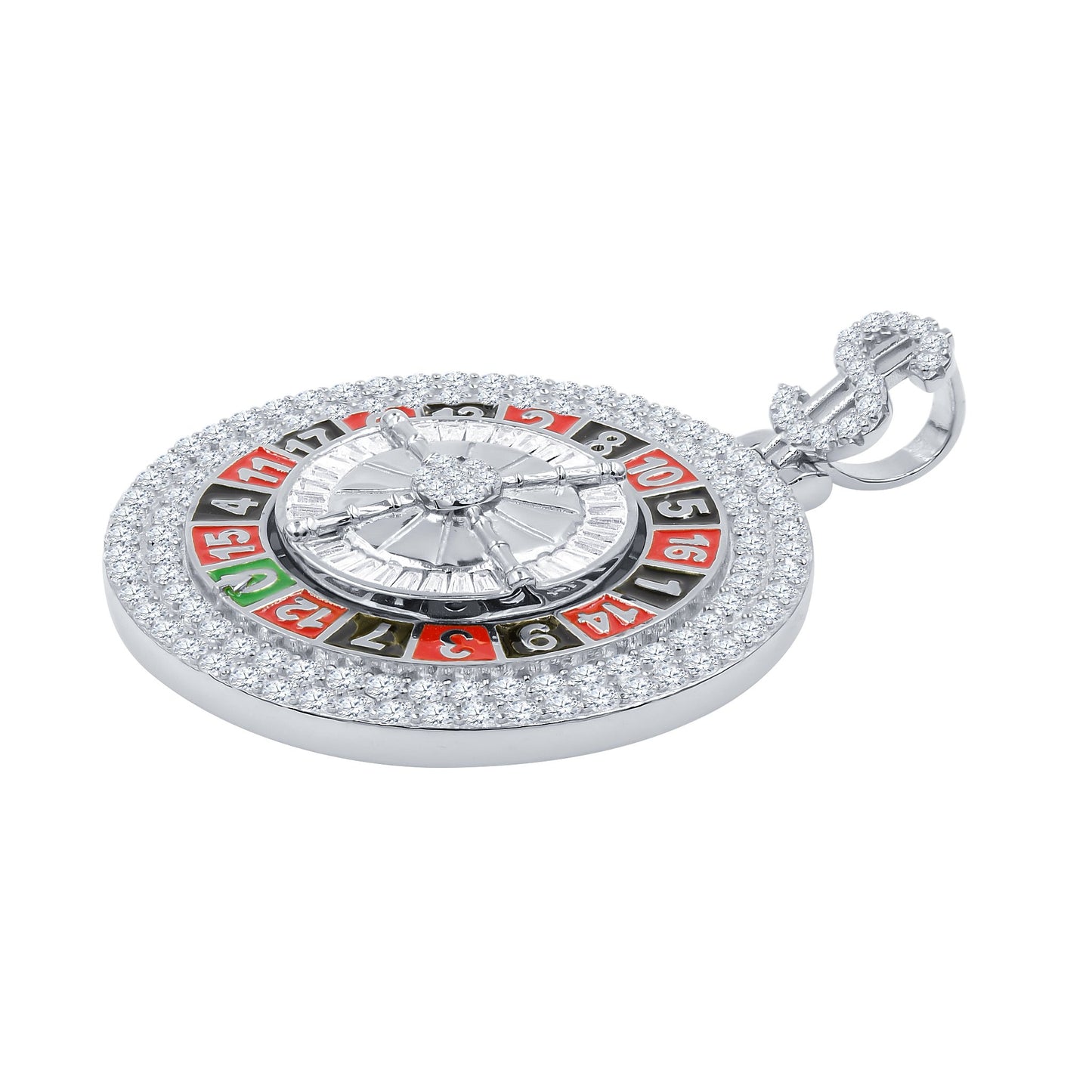 ICED OUT ROULETTE WHEEL PENDANT // WHITE GOLD