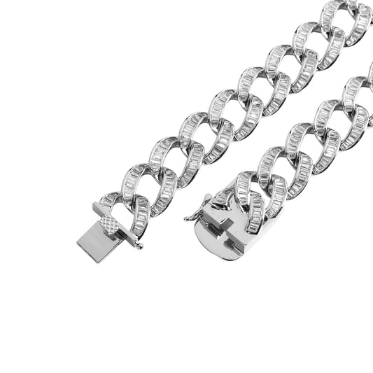 FLOODED BAGUETTE CUBAN // WHITE GOLD 15MM