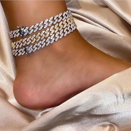 ICED MIAMI CUBAN ANKLET // YELLOW GOLD 8MM