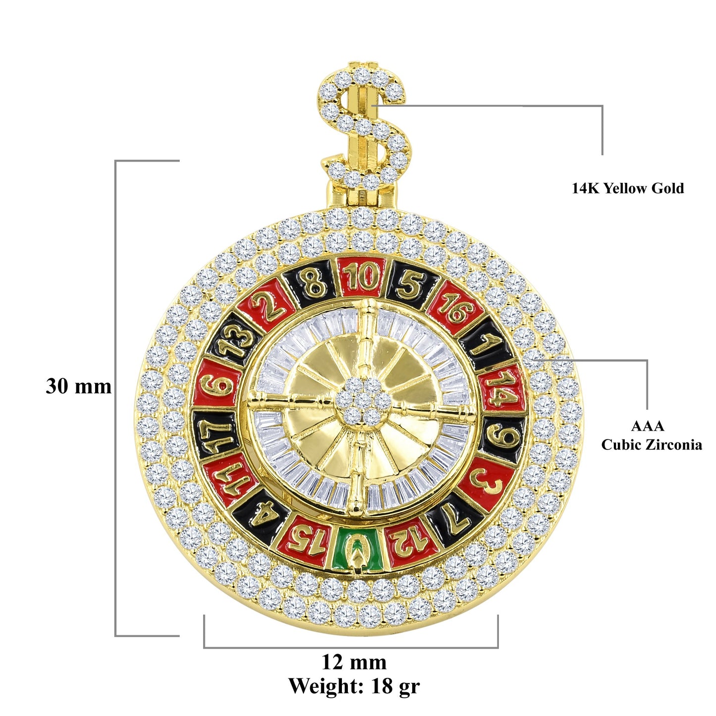 ICED OUT ROULETTE WHEEL PENDANT // YELLOW GOLD